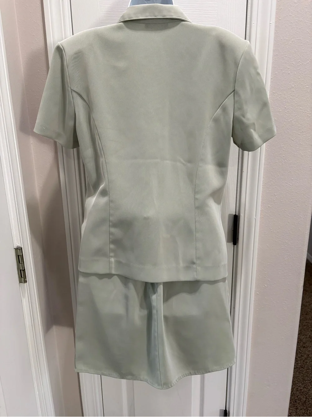 Angie Tailored Short Sleeve Skirt Set in Sage Green